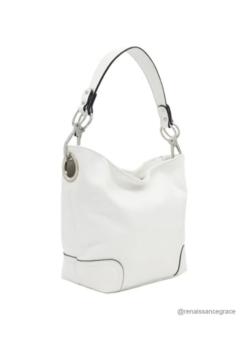 Faux Leather Hobo Shoulder Bag Detachable Strap Silver Hardware